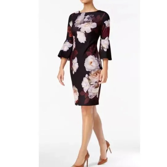 Calvin Klein Black Floral Long Sleeve Dress - Picture 2 of 14